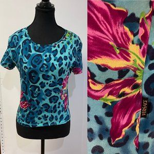 Versace Jeans Couture Cheetah and Flower T Shirt Size M